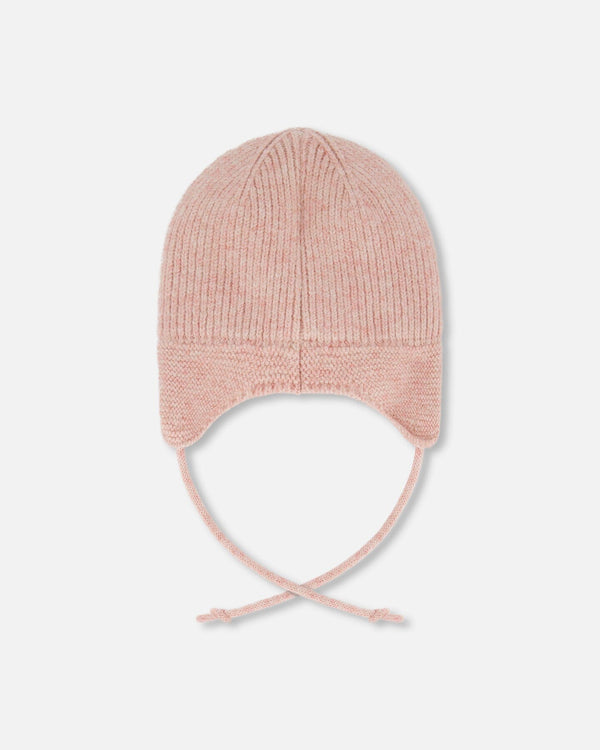 Lined Baby Knit Hat With Ears And Strings Dusty Pink - H10ZA07_637