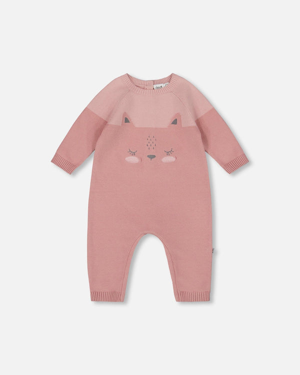 Knitted Bi-Color Cat Romper Old Pink - H20BT42_000