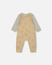 Organic Cotton Onesie With Overalls Set Beige Printed Dogs - H20C43_043
