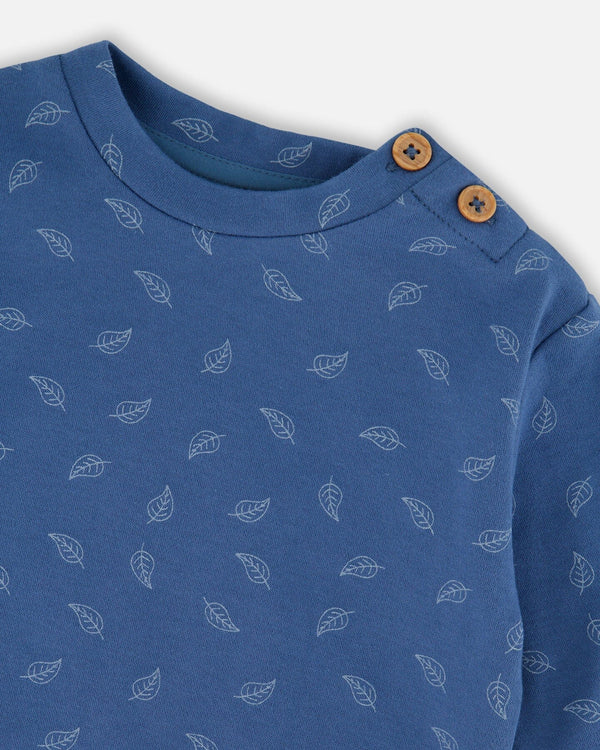 Organic Cotton Pant And Top Set Blue Leaf Print - H20D11_053