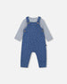 Organic Cotton Onesie And Overalls Set Blue Leaf Print - H20D13_053
