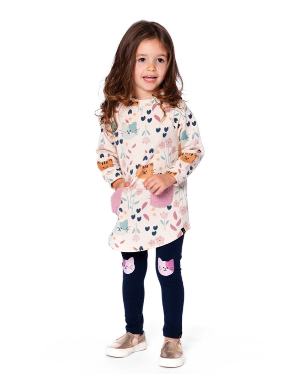 Organic Cotton Jersey Leggings Dark Blue With Cats - H20E60_499