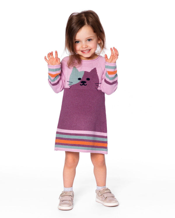 Knitted Dress Dusty Pink With Cat - H20ET85_514
