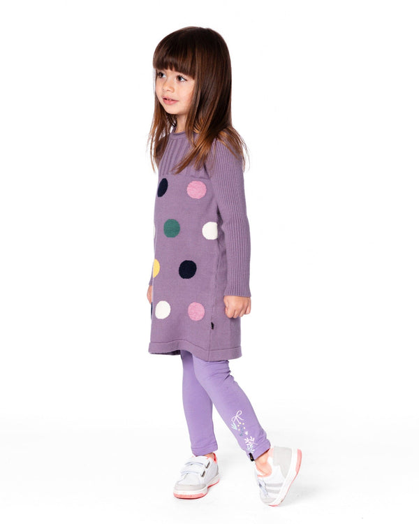 Organic Cotton Jersey Leggings Purple Gray With Floral Detail - H20F60_547