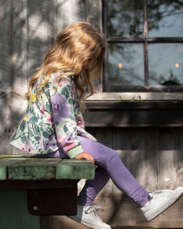 Organic Cotton Jersey Leggings Purple Gray With Floral Detail - H20F60_547