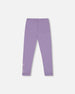 Organic Cotton Jersey Leggings Purple Gray With Floral Detail - H20F60_547