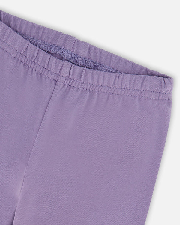Organic Cotton Jersey Leggings Purple Gray With Floral Detail - H20F60_547