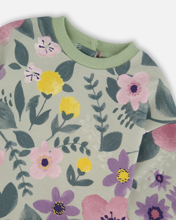 Stretch Fleece Dress Sage Floral - H20F88_046