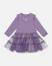 Bi-Material Dress With Muslin And Mesh Skirt Purple Gray - H20F89_547