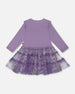 Bi-Material Dress With Muslin And Mesh Skirt Purple Gray - H20F89_547