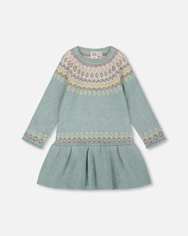 Jacquard Sweater Dress With Ribbed Skirt Jade Green - H20FT86_325