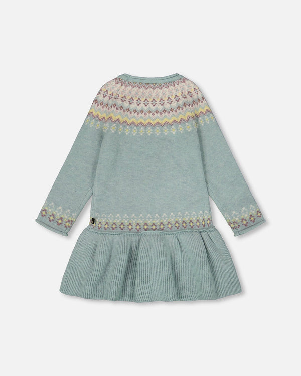 Jacquard Sweater Dress With Ribbed Skirt Jade Green - H20FT86_325