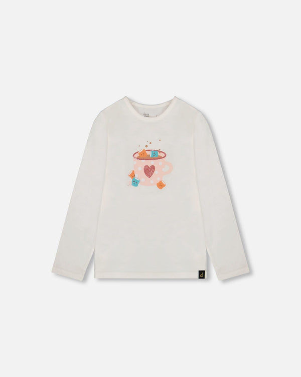 Organic Cotton Long Sleeve T-Shirt Off-White With Hot Chocolate - H20G70_101