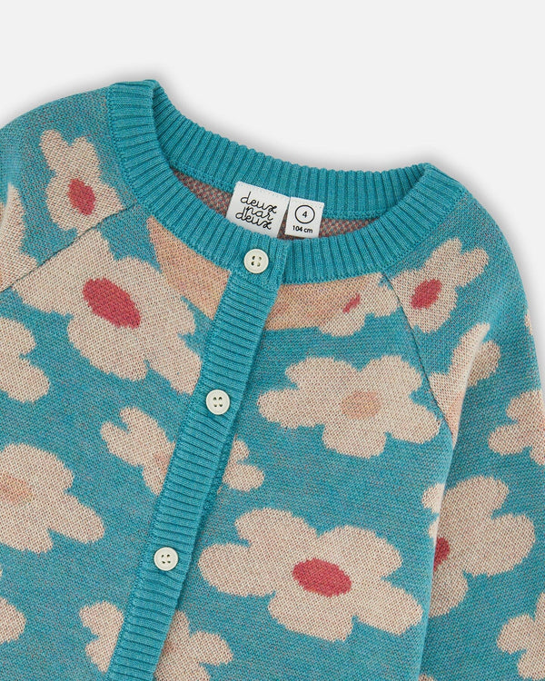 Button Front Knitted Cardigan Turquoise Blue - H20GT31_282