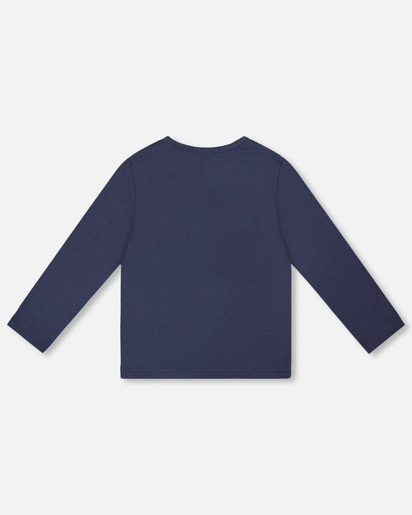 Organic Cotton T-Shirt Navy Blue With Apple Treats - H20I70_484