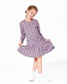 Organic Cotton Dress With Flounce Hem Blue Apple Print - H20I85_080