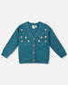 Knitted Cardigan Dark Green With Flower Embroidery - H20JT31_548