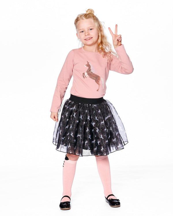 Organic Cotton Long Sleeve T-Shirt Dusty Pink With Sequin Unicorn - H20K71_650