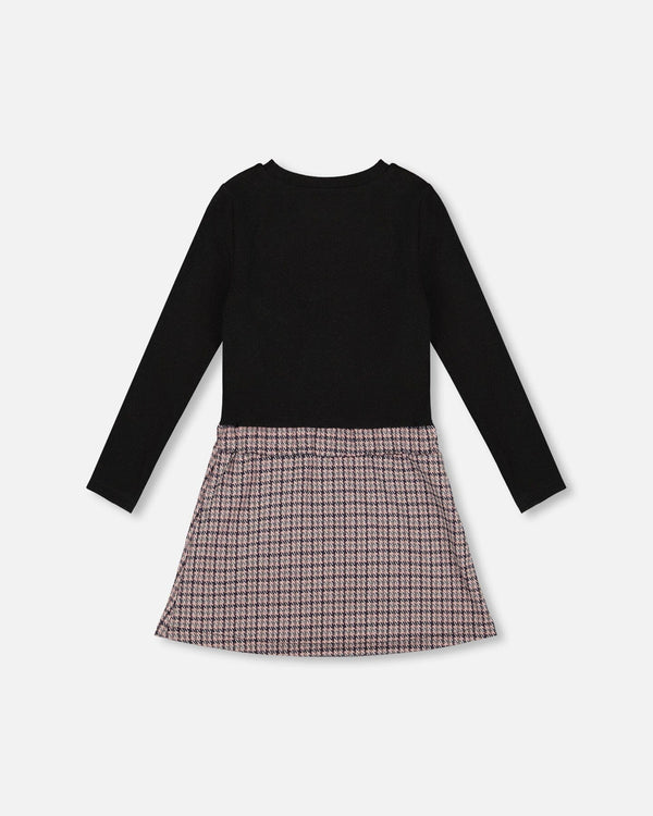 Bi-Material Dress Black And Houndstooth - H20K86_076