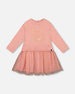 Bi-Material Dress Dusty Pink With Mesh Skirt And Unicorn - H20K87_681