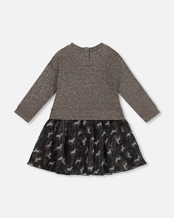 Bi-Material Dress Black With Mesh Skirt And Heart - H20K87_999