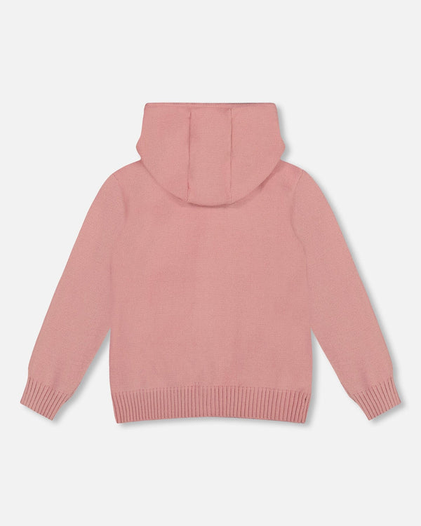 Hooded Knit Cardigan Dusty Pink With Unicorn Intarsia - H20KT31_650