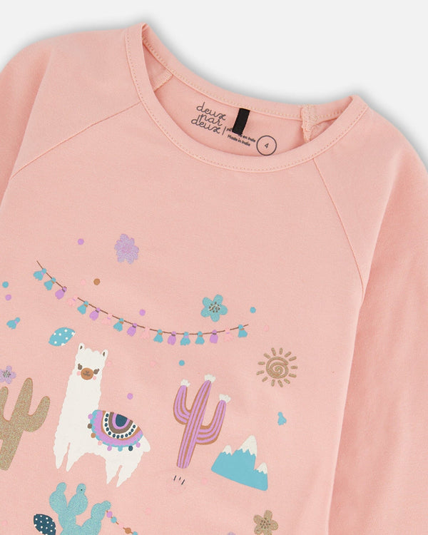 Organic Cotton T-Shirt Dusty Pink With Llama - H20M70_622