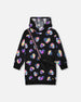 Hooded Fleece Dress Black And Multicolor With Trompe-L’Œil Bag Detail - H20N88_000