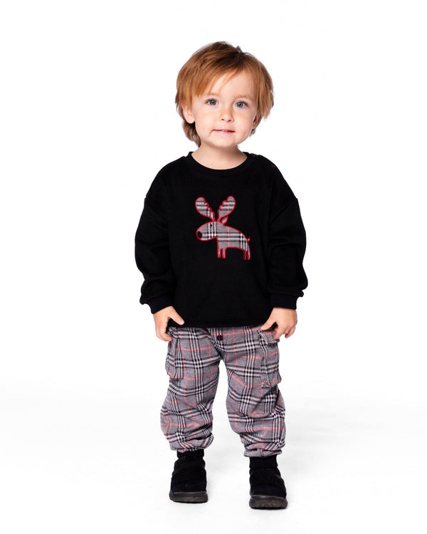 Sweater And Cargo Pants Set Black With Moose Applique - H20OB10_999