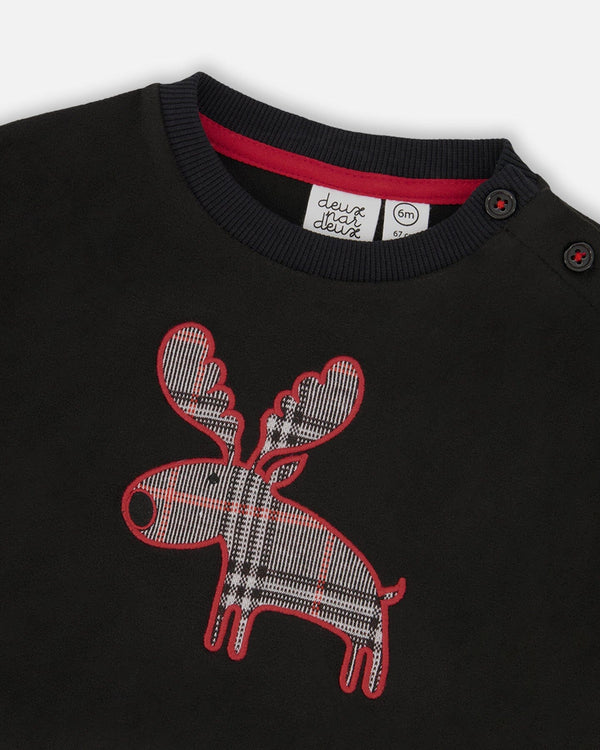 Sweater And Cargo Pants Set Black With Moose Applique - H20OB10_999