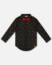 Printed Poplin Shirt Black And Multicolor With Bow Tie - H20OB15_000