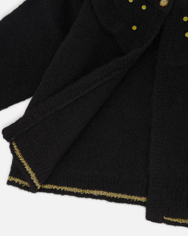 Knitted Cardigan With Rhinestones Black - H20OGT31_999