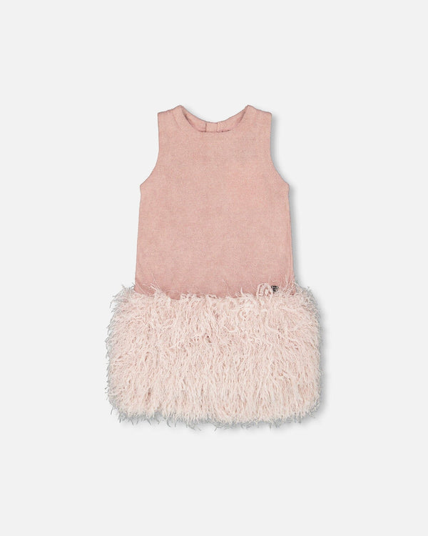 Sleeveless Bi-Material Lurex Dress With Feathers Light Pink - H20Q93_678
