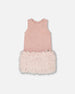 Sleeveless Bi-Material Lurex Dress With Feathers Light Pink - H20Q93_678