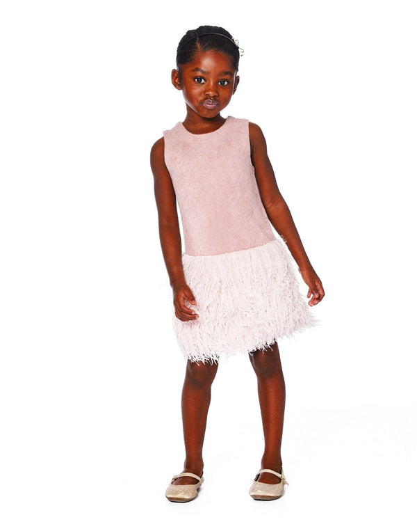 Sleeveless Bi-Material Lurex Dress With Feathers Light Pink - H20Q93_678