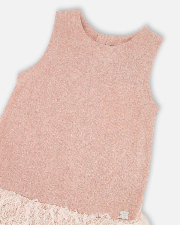 Sleeveless Bi-Material Lurex Dress With Feathers Light Pink - H20Q93_678