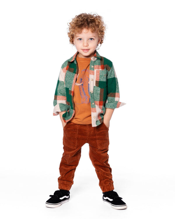 Long Sleeve Yarn Dyed Plaid Shirt Green And Orange - H20S15_000