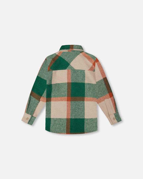 Long Sleeve Yarn Dyed Plaid Shirt Green And Orange - H20S15_000