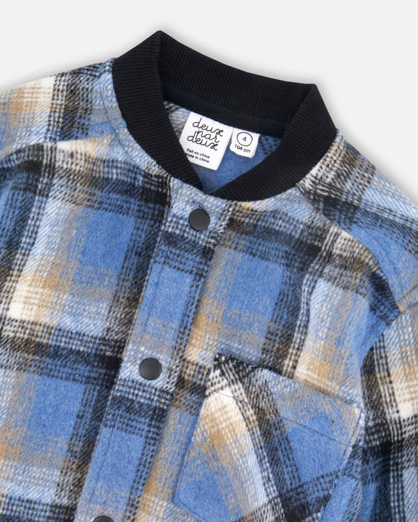 Long Sleeve Brushed Plaid Button Down Shirt Avec Rib Collar - H20U12_000