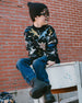 Pullover Fleece Sweatshirt Black Dinosaur Print - H20U32_026