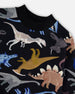 Pullover Fleece Sweatshirt Black Dinosaur Print - H20U32_026