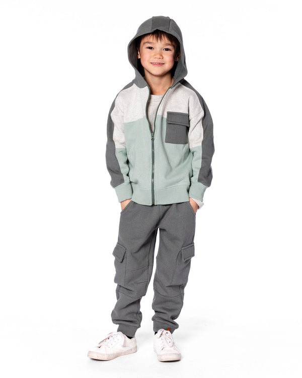 Full Zip Fleece Color Block Sweatshirt Green Gray - H20U38_325