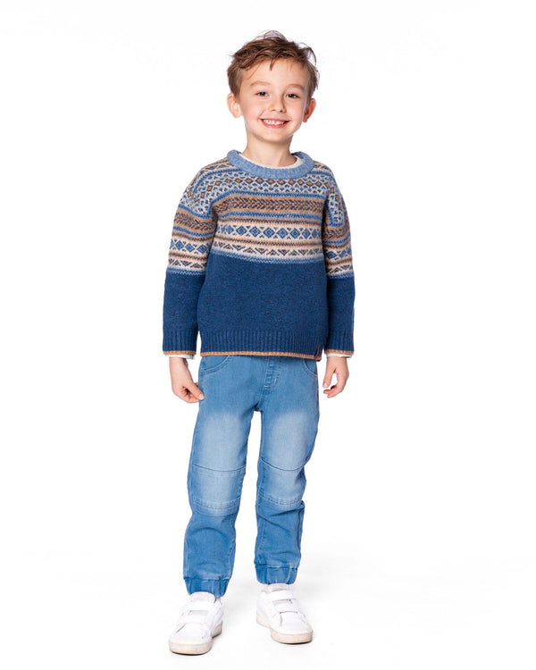 Norwegian Jacquard Knit Sweater Blue And Cream - H20UT78_000