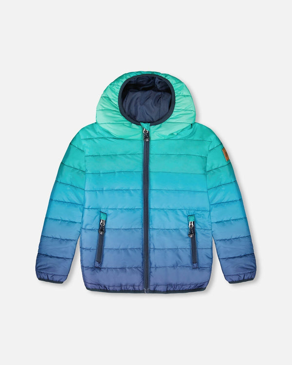 Quilted Mid-Season Jacket Green And Blue Gradient - H20W64_036