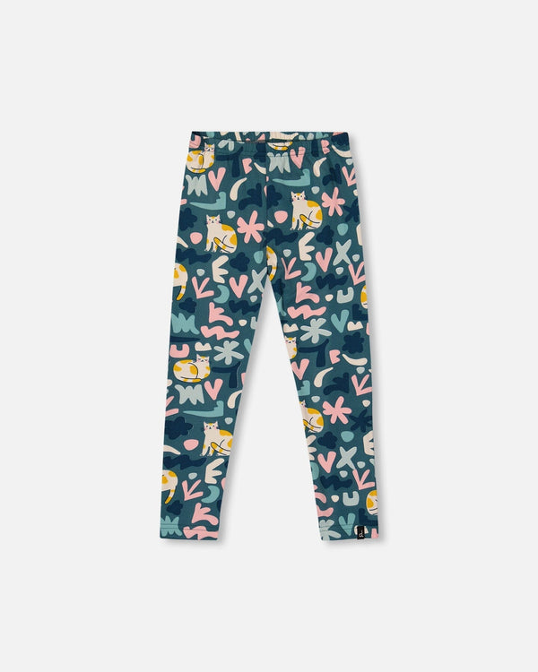 Stretch Jersey Leggings Green Cat Print - H20Z61_006