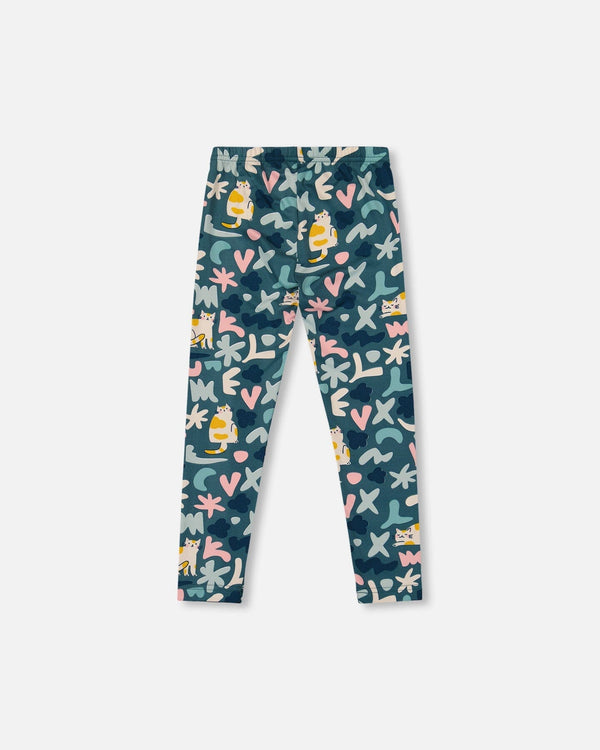 Stretch Jersey Leggings Green Cat Print - H20Z61_006