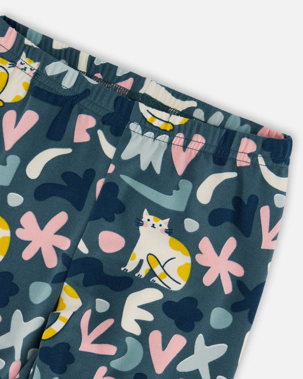 Stretch Jersey Leggings Green Cat Print - H20Z61_006