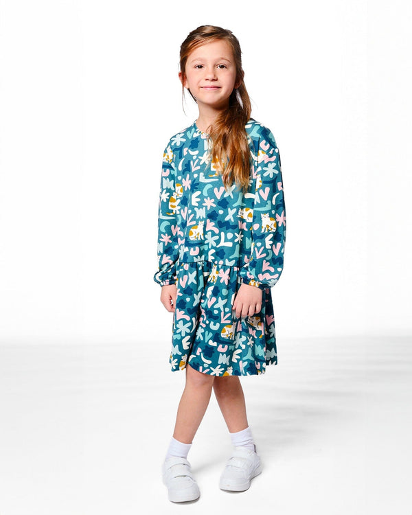 Jersey Dress Green Cat Print - H20Z86_006