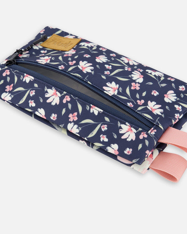 Double Pencil Case Navy Flower Print - H20ZEC_016