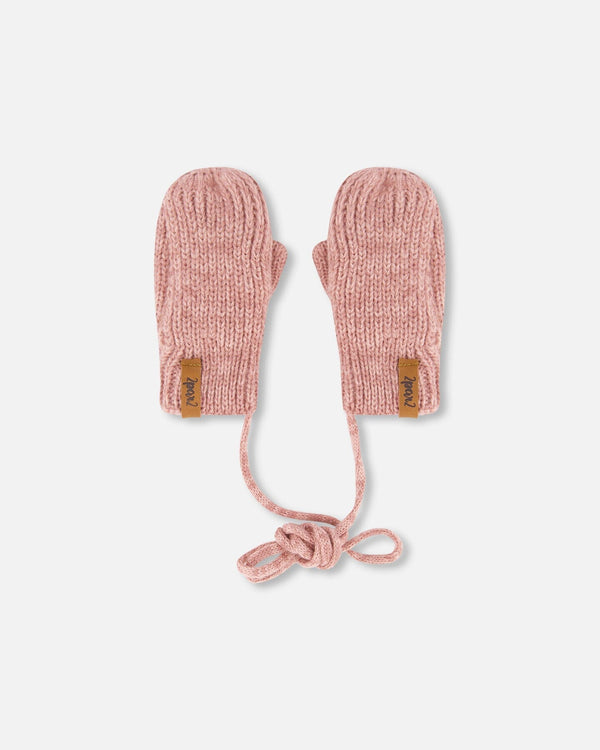 Baby Knit Mittens With String Dusty Pink - H20ZW06_643